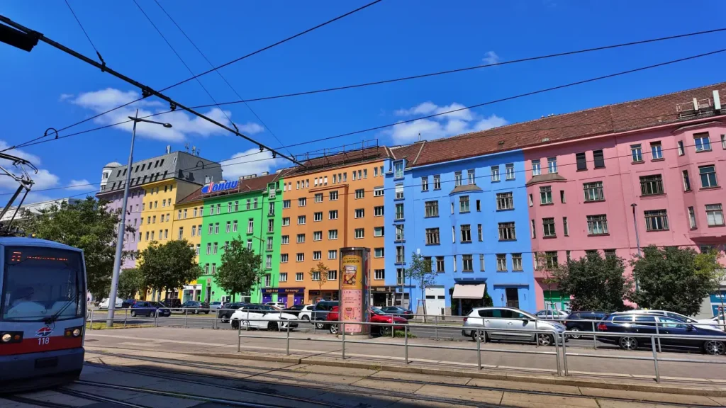 Vienna transportation and street view colorful street