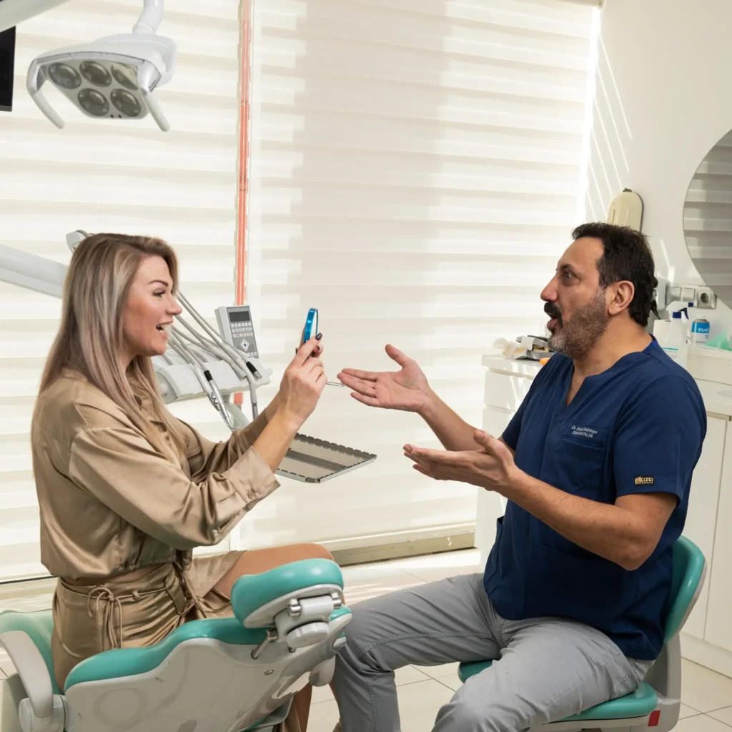 a woman is shocked by the DentAntalya at her new smile