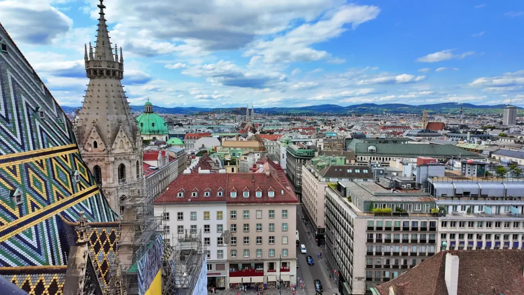 the view from the top of st. Stephen's cathedral Vienna or Salzburg 