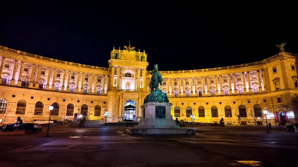 hofburg palace night view of front facade