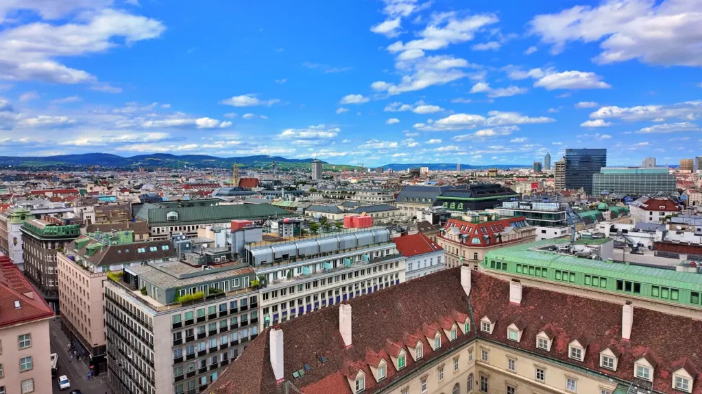 the view from the top of st. Stephen's cathedral Vienna