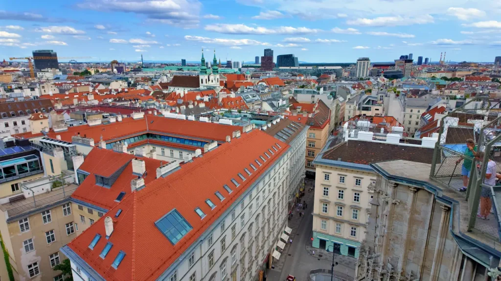 the view from the top of st. Stephen's cathedral in vienna